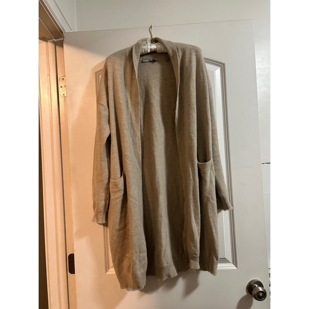 Vince 100% Cashmere Long Open Front Cardigan Sweater Beige XS TP‎
